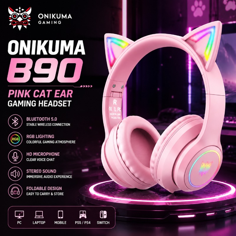 Onikuma B90 Pink Cat Ear Gamin - Pc Gaming Apple recension och pris